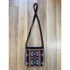 Chicos Beaded Embroidered Geometric Tribal Pattern Boho Crossbody Purse Bag
